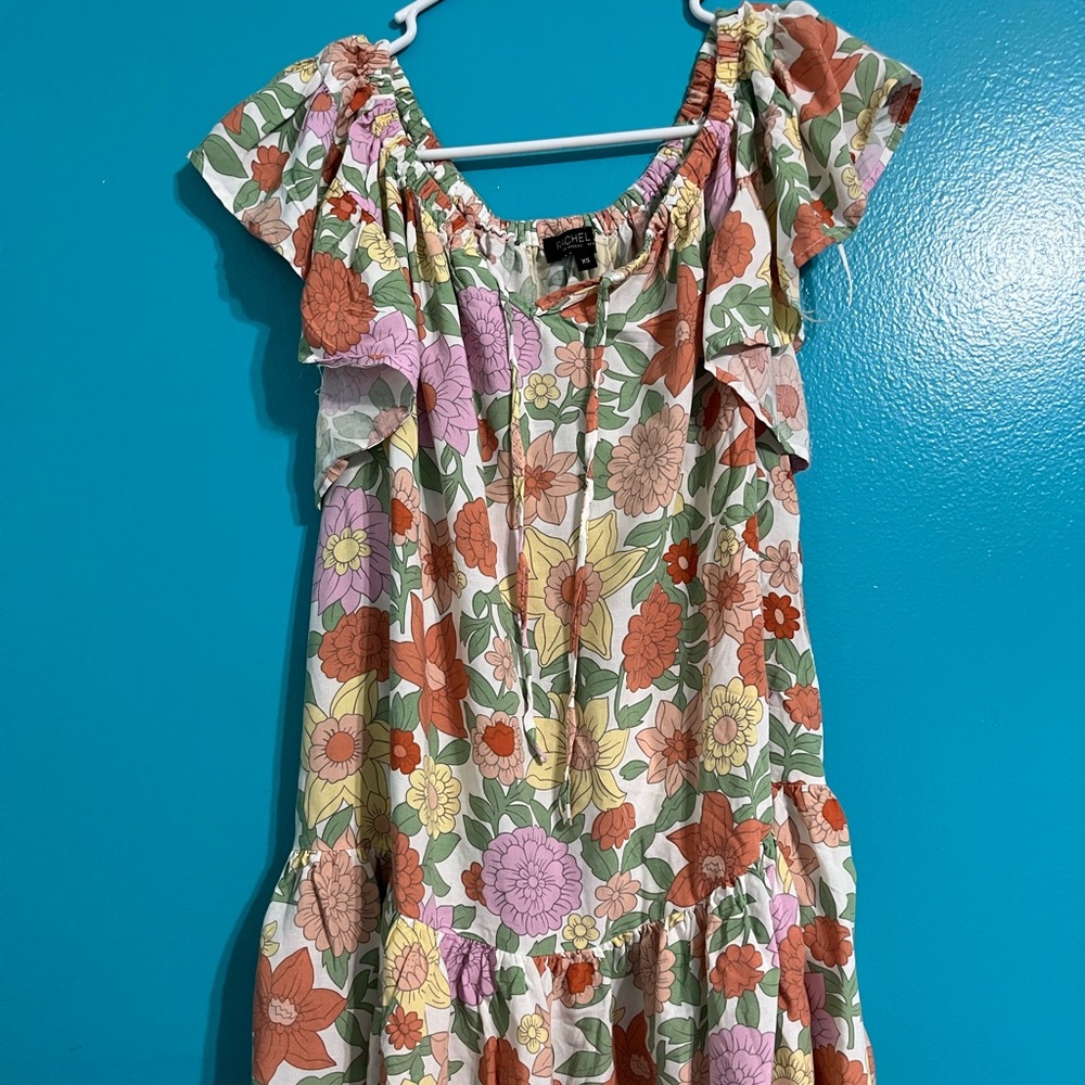 RACHEL ZOE TROPICAL PRINT RUFFLED OFF THE SHOULDER Dress size XS - Picture 2 of 3